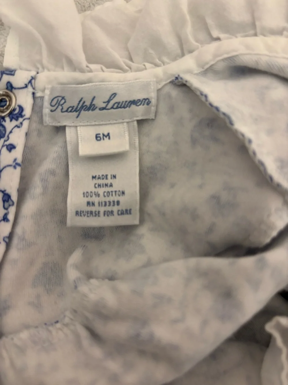 Ralph Lauren Blue Floral One-Piece with White Peter Pan Collar